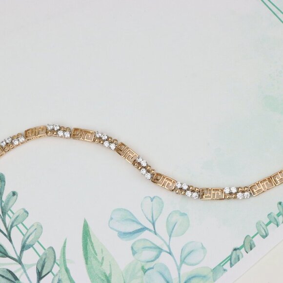 "Rose Gold CZ Bracelet with Greek Key Motif, Elegant Patterned Design, XPBL0750 - Picture 3 of 12